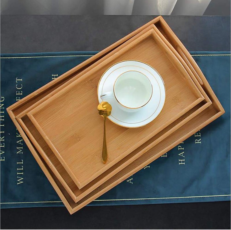 Kework Bamboo Serving Tray with Handles, Tabletop Countertop Tea Coffee Breakfast Tray, Organizer Storage Container for Kitchen Bedroom Living Room Office Dining Room Bar, 12.4 x 7.2 x 1.1 Inch - Image 4